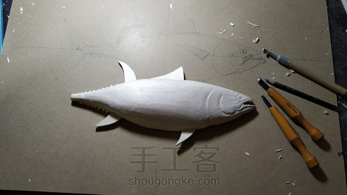 蓝旗金枪鱼 木鱼画制作 第4步