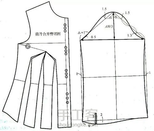 插肩袖抽褶女衬衫及多省道女衬衫制版 第7步