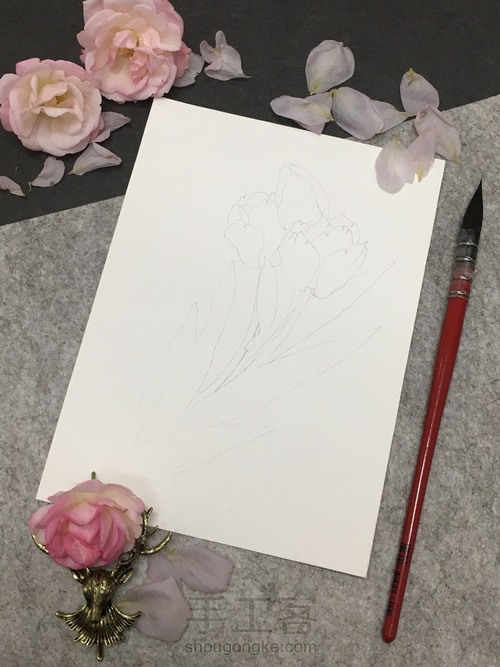 （原创）水彩郁金香 第1步