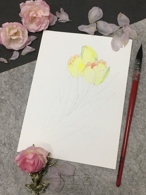 （原创）水彩郁金香 第4步