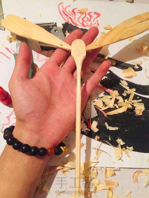 竹蜻蜓 蜻蜓点水平衡竹蜻蜓 DIY木艺 第9步
