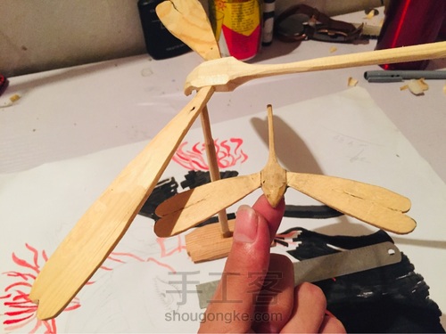 竹蜻蜓 蜻蜓点水平衡竹蜻蜓 DIY木艺 第17步