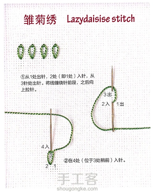 学会这七种针法，拿下简单植物刺绣 第3步