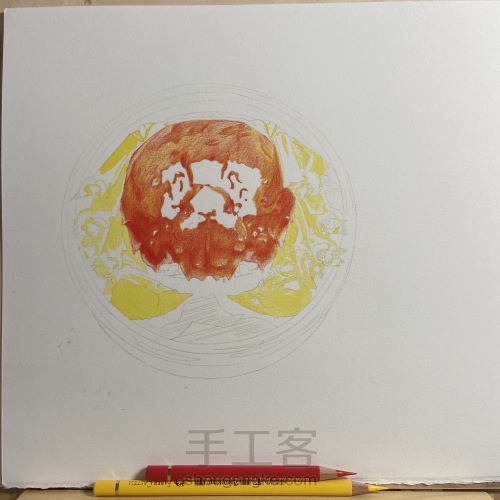 彩铅结合水彩手绘美食大闸蟹 第3步