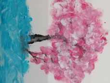 超简单又美丽的儿童手指画樱花树，你能想象出这棵美丽的樱花树是用手沾颜料画出的吗？😍😍