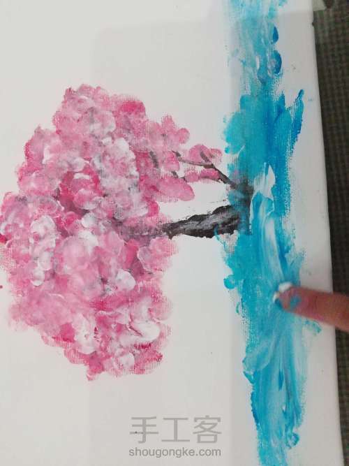 超简单又美丽的儿童手指画，樱花树😘😘 第12步