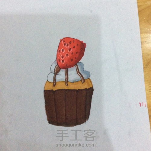 草莓蛋糕马克笔绘画 第2步