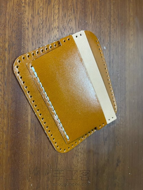 经典日式短夹付零钱袋制作教程｜融本皮革 第4步