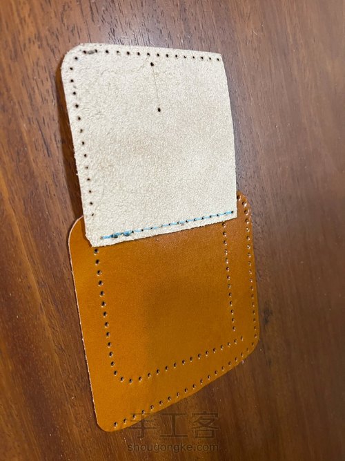 经典日式短夹付零钱袋制作教程｜融本皮革 第5步