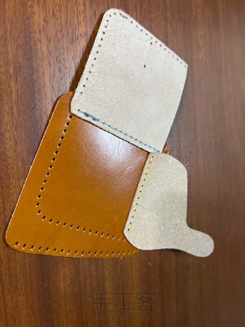 经典日式短夹付零钱袋制作教程｜融本皮革 第6步
