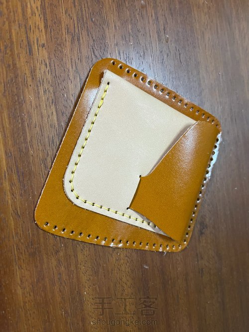经典日式短夹付零钱袋制作教程｜融本皮革 第8步