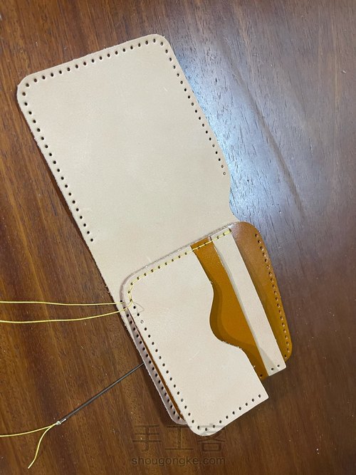 经典日式短夹付零钱袋制作教程｜融本皮革 第10步