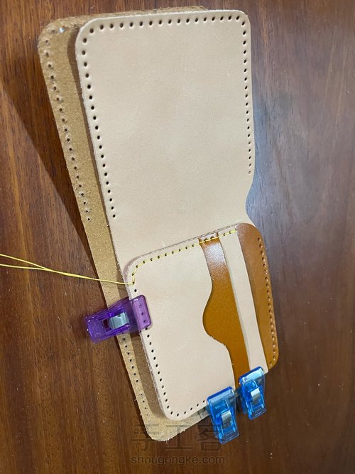 经典日式短夹付零钱袋制作教程｜融本皮革 第11步