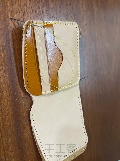 经典日式短夹付零钱袋制作教程｜融本皮革 第12步
