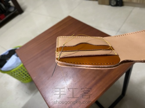 经典日式短夹付零钱袋制作教程｜融本皮革 第13步