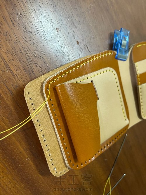 经典日式短夹付零钱袋制作教程｜融本皮革 第16步
