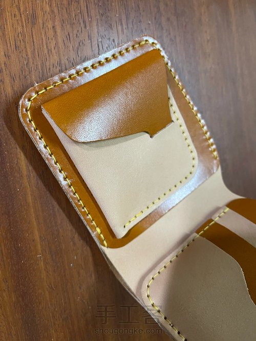 经典日式短夹付零钱袋制作教程｜融本皮革 第17步