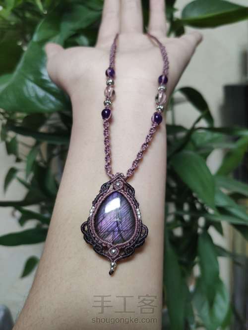 【111 项链】紫拉花边水滴项链 第19步