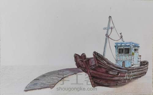 【渔舟唱晚】彩铅画 第4步