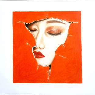 手绘【破纸后的美女】