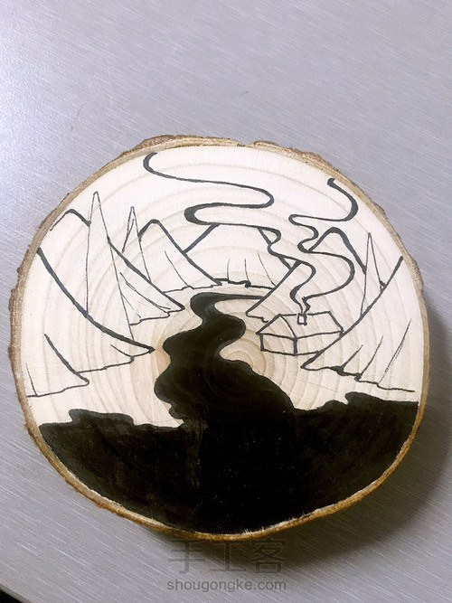 杉木板画山间小屋----木板画 不是木版画。。。 第3步