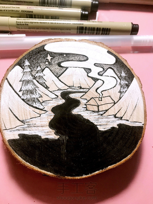 杉木板画山间小屋----木板画 不是木版画。。。 第10步