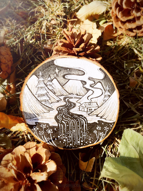 杉木板画山间小屋----木板画 不是木版画。。。 第15步