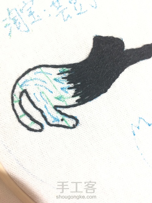 猫咪 饭团 刺绣教程 快手新手刺绣教程 简单刺绣  第8步