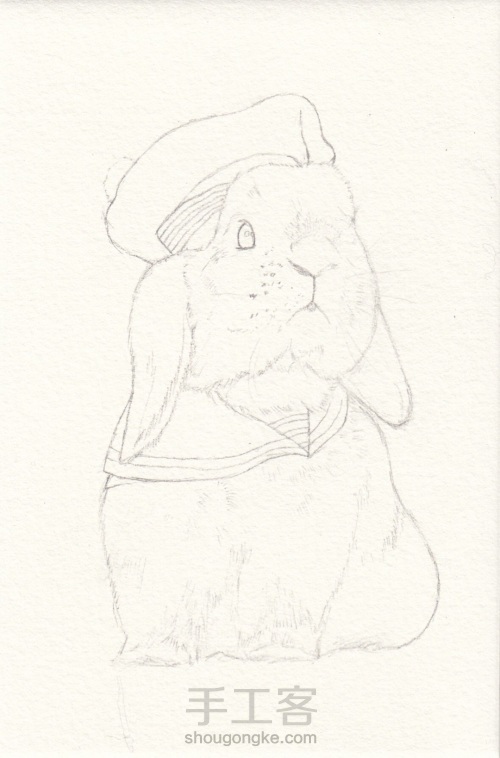 水彩  海军小兔兔 第1步