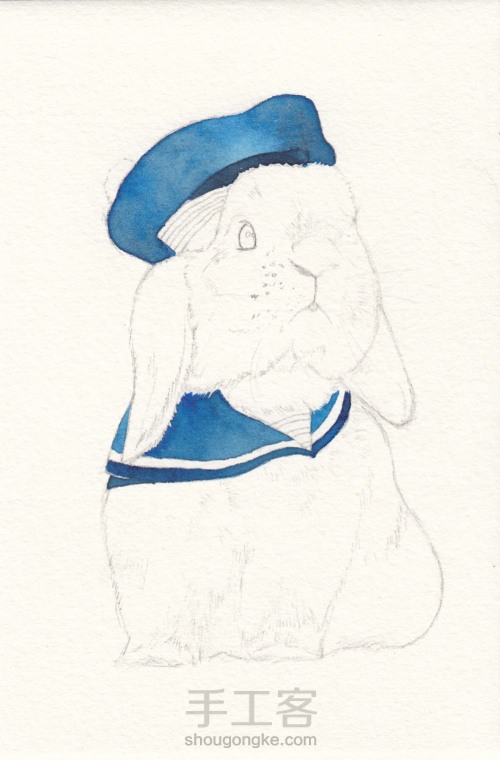 水彩  海军小兔兔 第2步