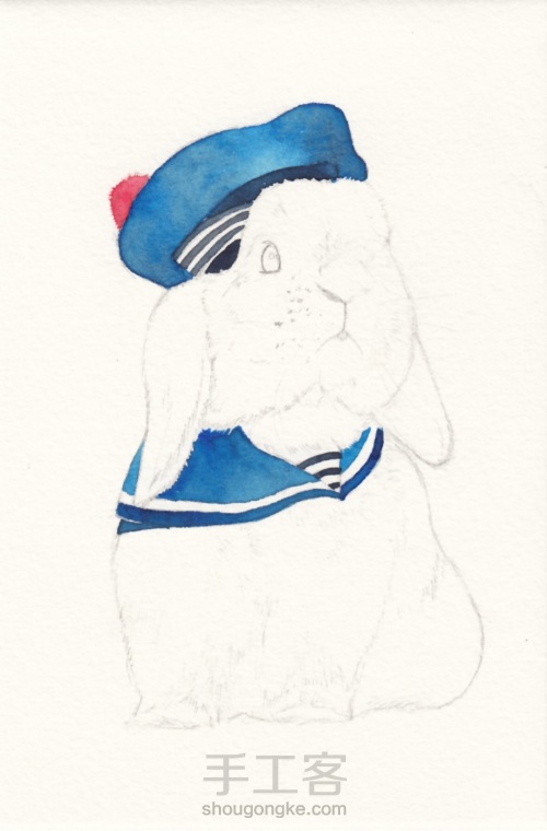 水彩  海军小兔兔 第3步