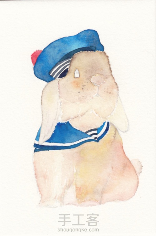 水彩  海军小兔兔 第4步