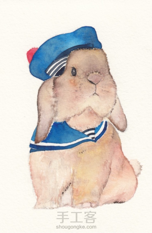 水彩  海军小兔兔 第5步
