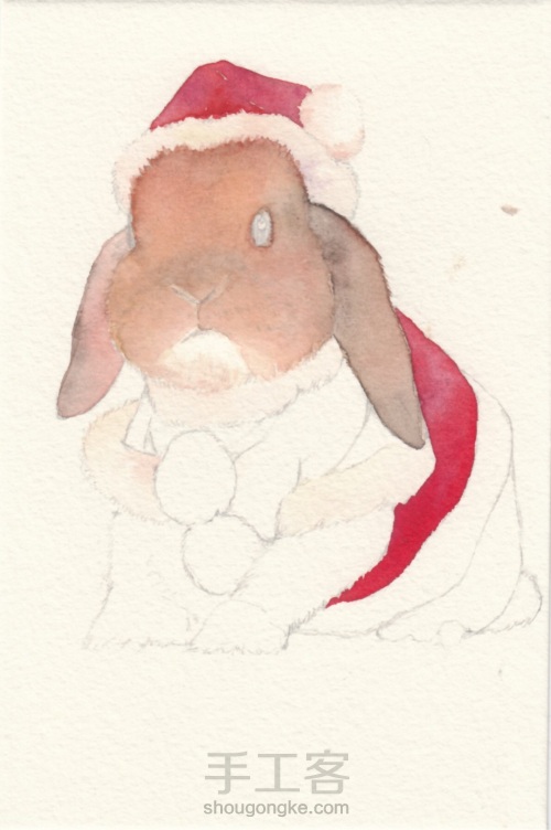 水彩  圣诞小兔 第3步
