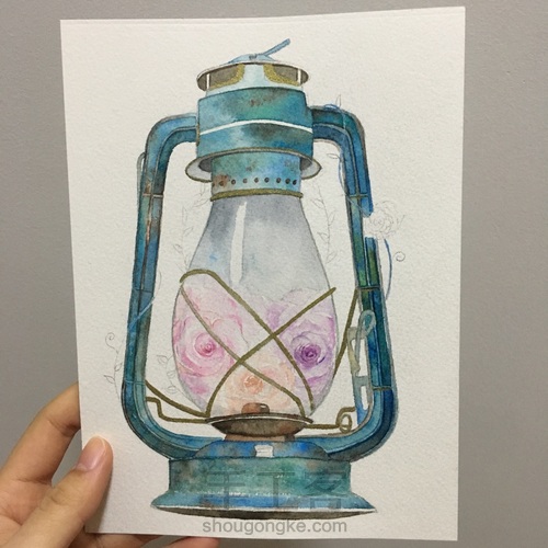 水彩复古油灯 第6步
