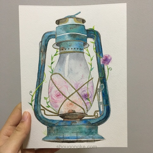 水彩复古油灯 第7步