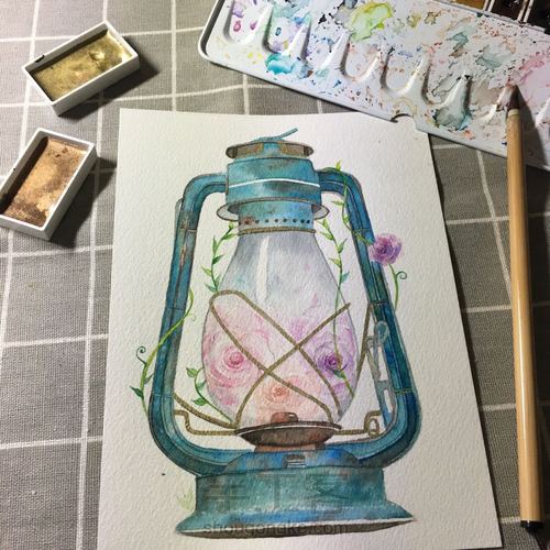 水彩复古油灯 第8步