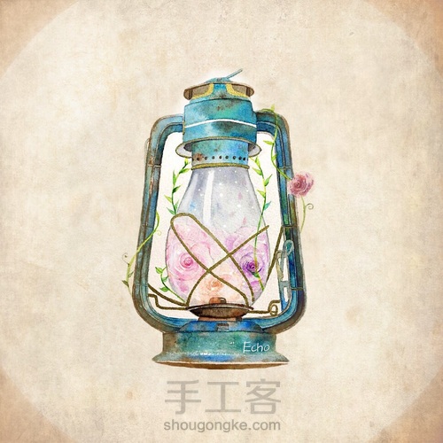 水彩复古油灯 第9步