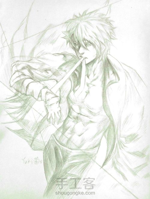 【手绘教程】银魂坂田银时手绘 第6步