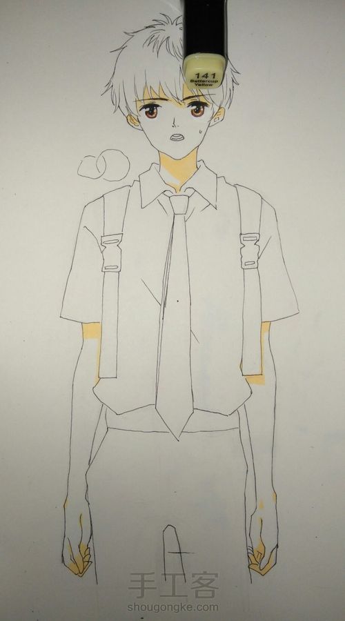 画一下江哥~(点击图片观看大图)第2步:先从线稿开始,用铅笔橡皮起稿